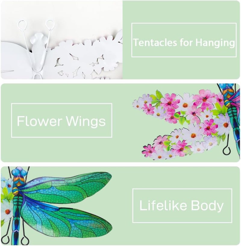 dreamskip Store Dragonfly Wall Decor, 4 Pack Metal Outdoor Wall Decor Art, Colourful Dragonfly Decor for Garden Yard Patio Fence Living Room Bedroom - Image 5